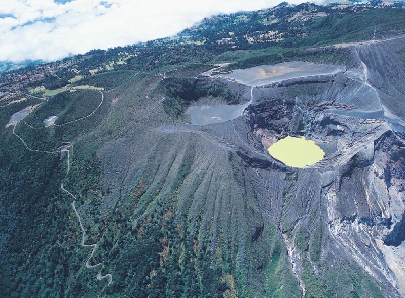 An aerial view of the moonscape around Irazu Volcano