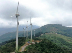 A few of dozens of electricity generating turbines found throughout Costa Rica